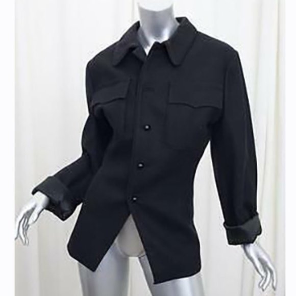 BALENCIAGA Women's Black Wool Long-Sleeve Button-Down Coat Jacket 38/6 S - Picture 1 of 1